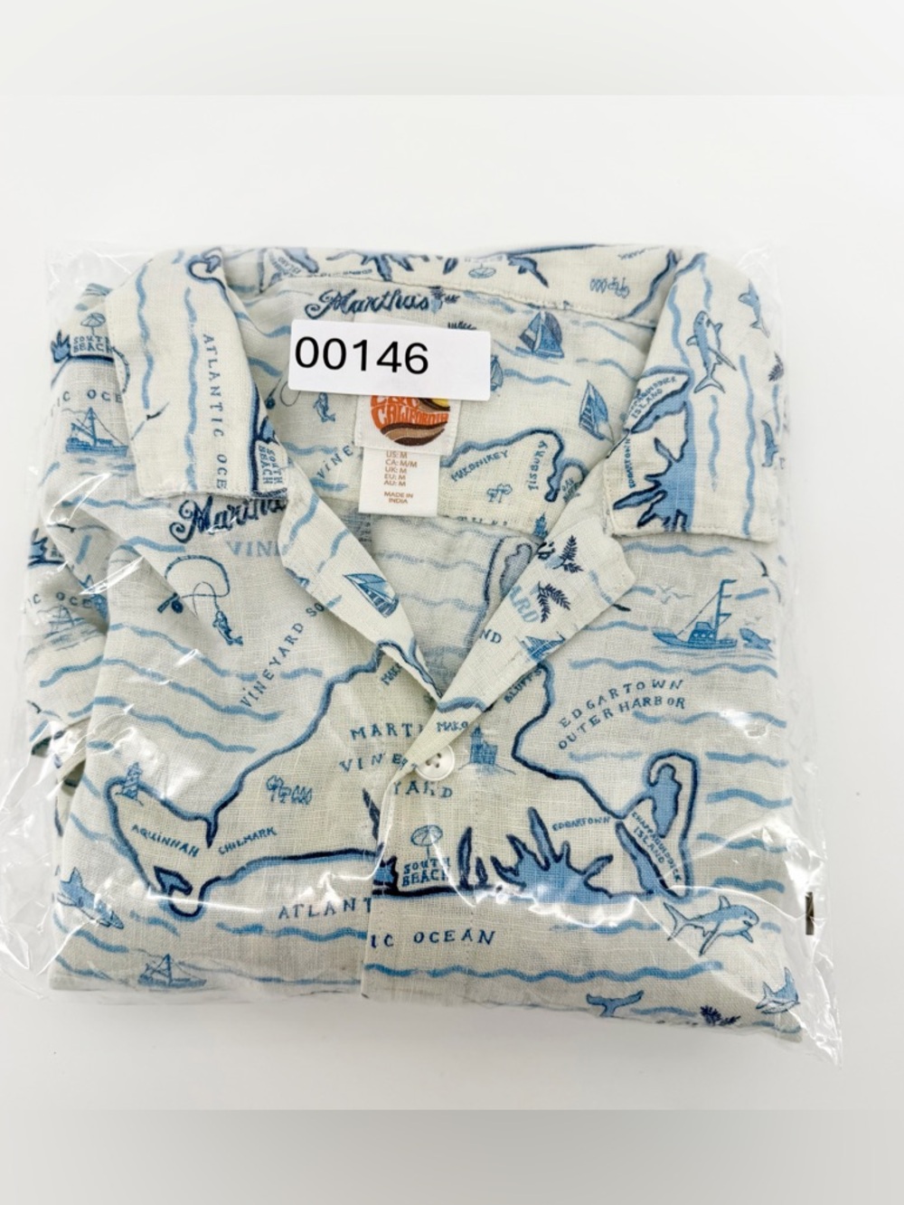 C&C California Men’s Medium 100% Linen Martha's Vineyard Map Print Coastal Shirt - Picture 8 of 8